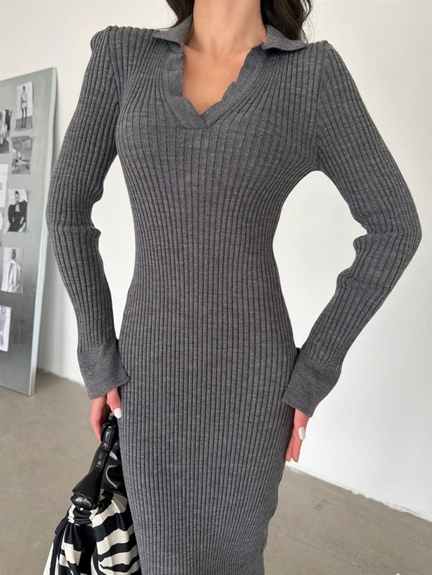 Maxi Triko Elbise  - Antrasit