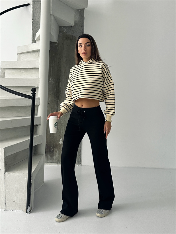 Fitilli Bağcıklı Eşofman - Siyah