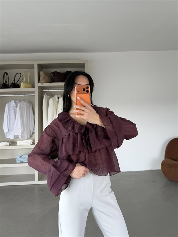 Fırfır Detaylı Bluz - Mürdüm