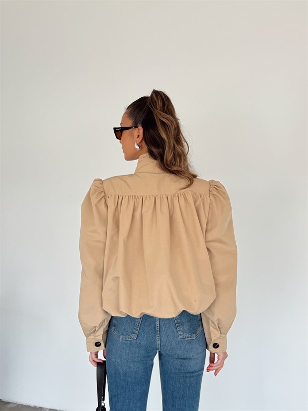 Vatkalı Crop Trençkot - Bej