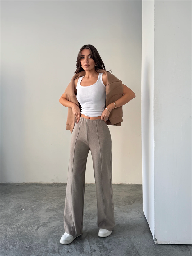 Çimalı Bel Lastik Selanik Pantolon - Bej