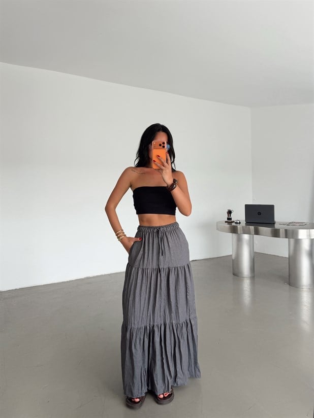 Katlı Maxi Etek - Antrasit