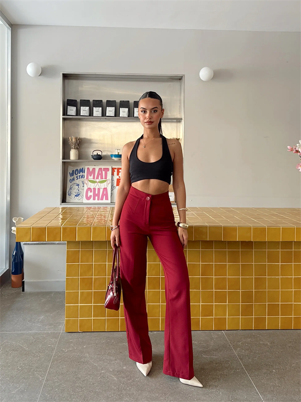 Cepsiz Palazzo Pantolon  - Bordo