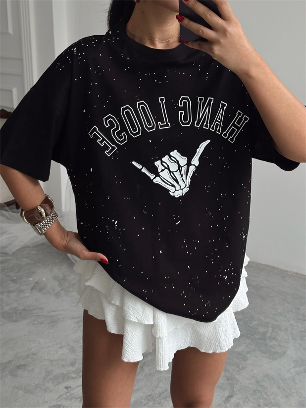 Hang Loose Baskılı Tshirt Siyah - Siyah