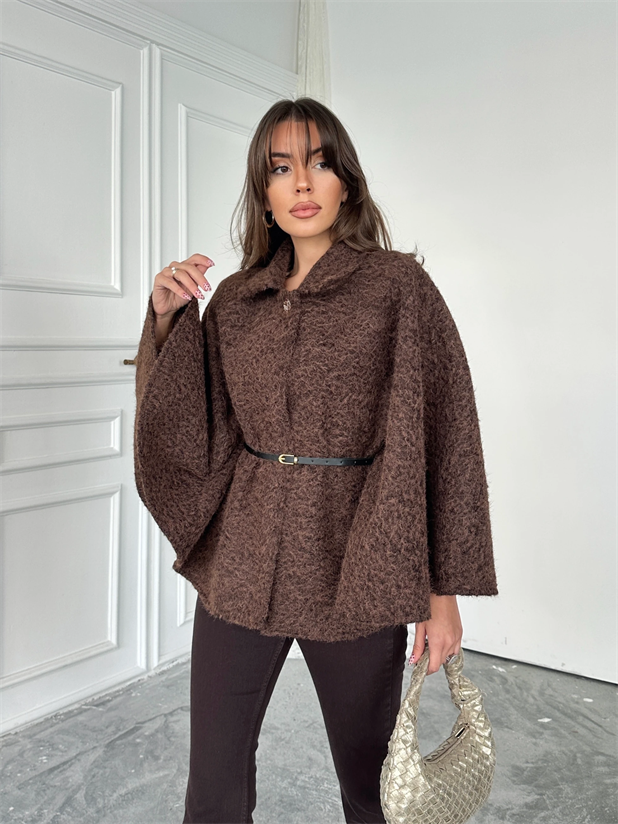 Kırçıllı Kaşe Panço  - Kahverengi