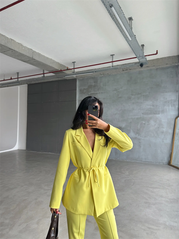 Bağlama Detay Ceket - Sarı