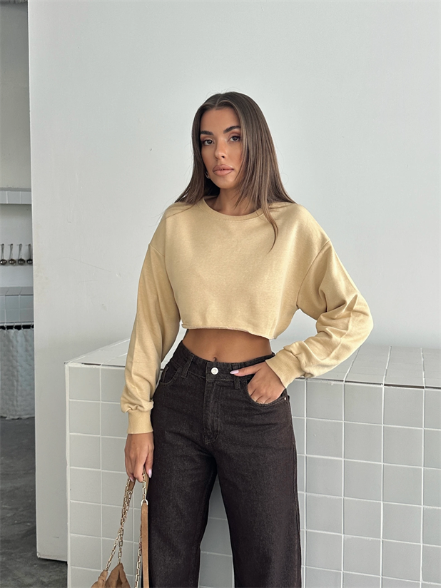 Dikişsiz Crop Sweat - Vizon