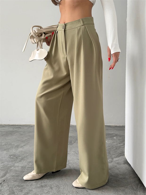 Üç Pile Palazzo Pantolon - Çağla Yeşili