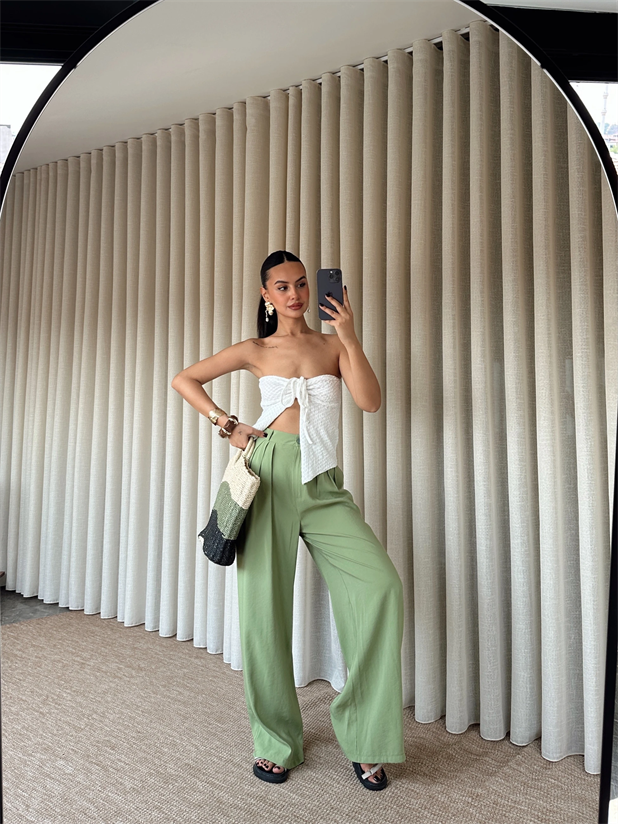 Modal Üç Pile Palazzo  - Çağla Yeşili