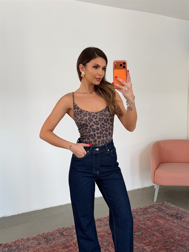 Askılı Crop Bluz - Leopar