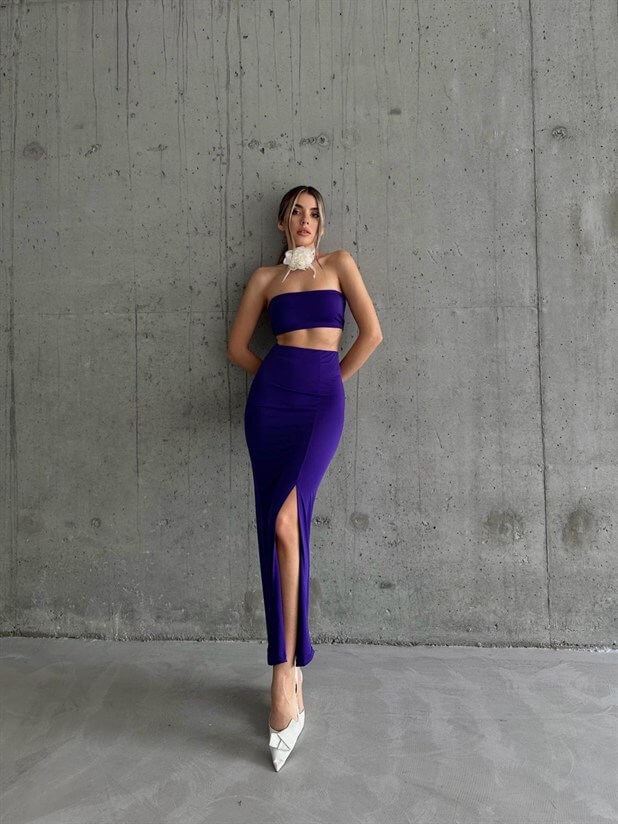 Crop Etek Takım Mor - Mor