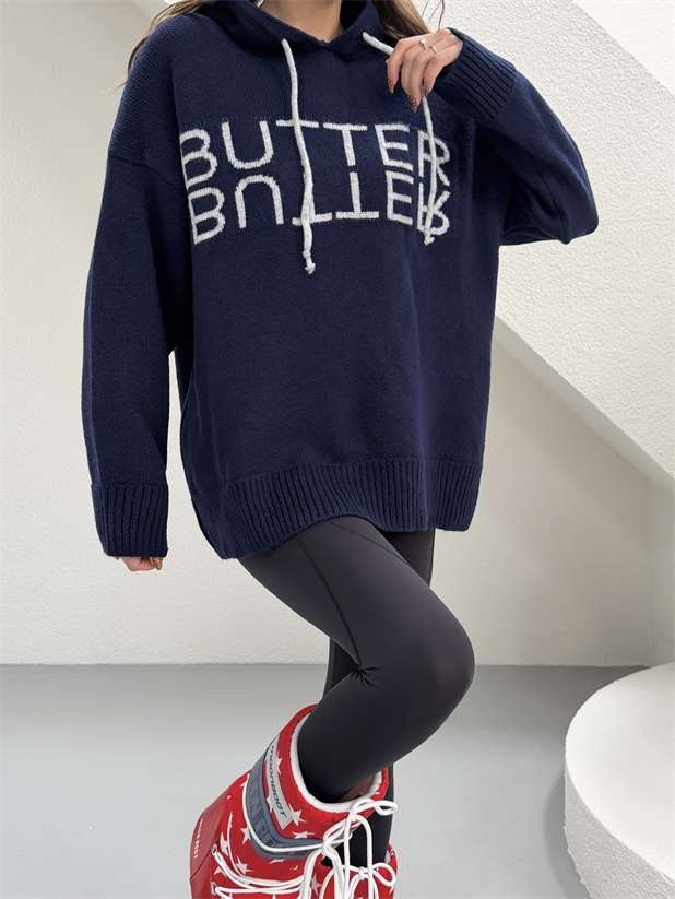 Kapüşonlu Butter Triko Kazak - Lacivert