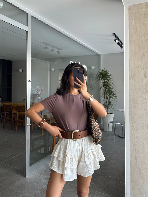 Dikişsiz Bisiklet Yaka Basic - Kahverengi