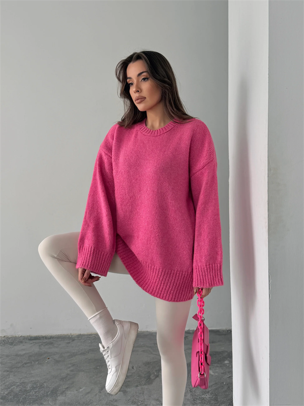 Oversize Ribanalı Kazak - Pembe