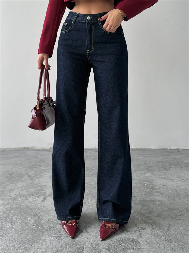 Vintage Wide Leg Jean Pantolon - Lacivert
