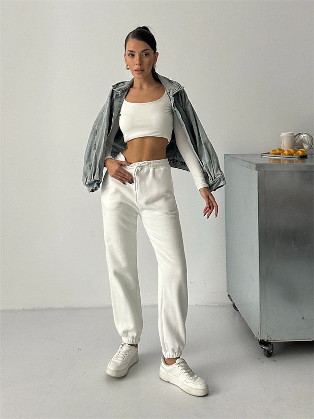 Bel Lastik Jogger Eşofman Beyaz - Beyaz