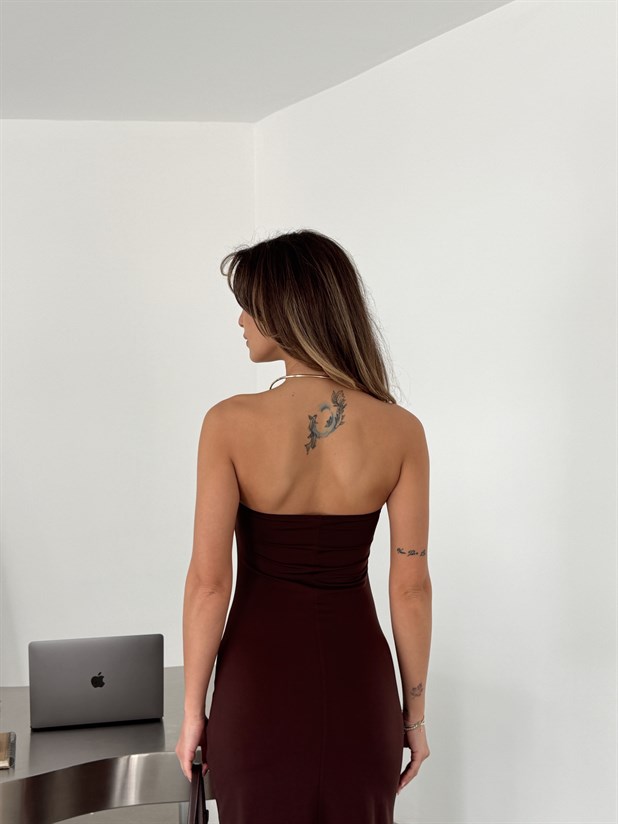 Aksesuar Detay Mini Elbise - Kahve