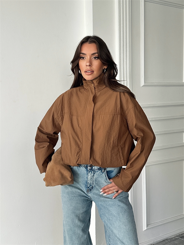 Gizli Fermuarlı Paraşüt Ceket - Taba