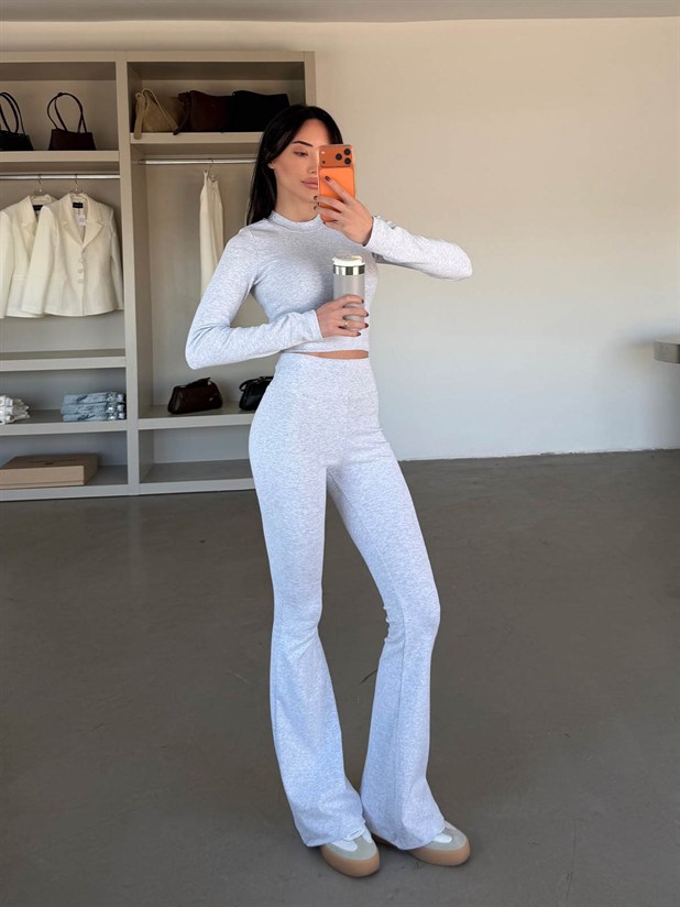 Tayt Pantolon Crop Takım  - Gri