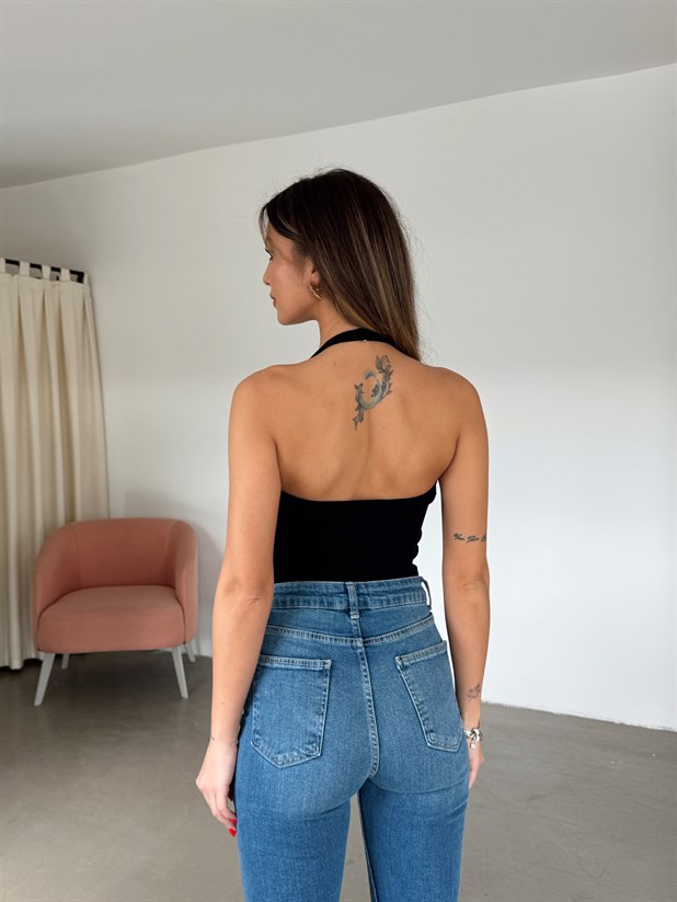 Boyundan Geçmeli Crop - Siyah