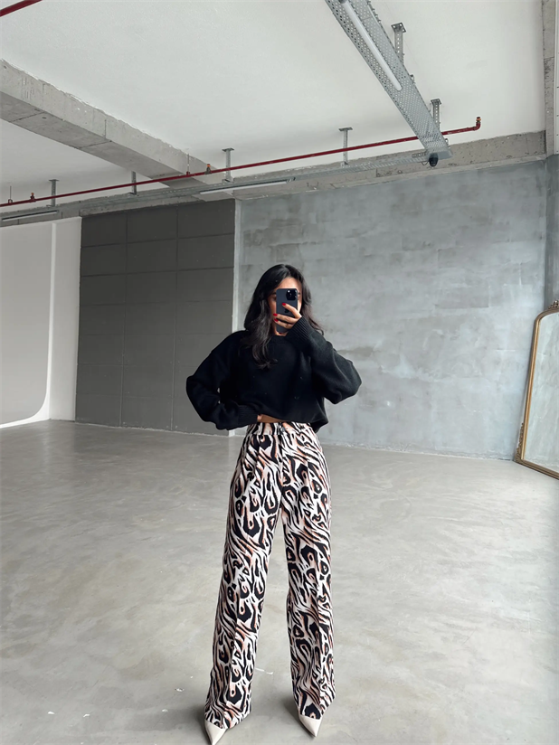 Animal Desen Palazzo Pantolon - Kaplan Desen