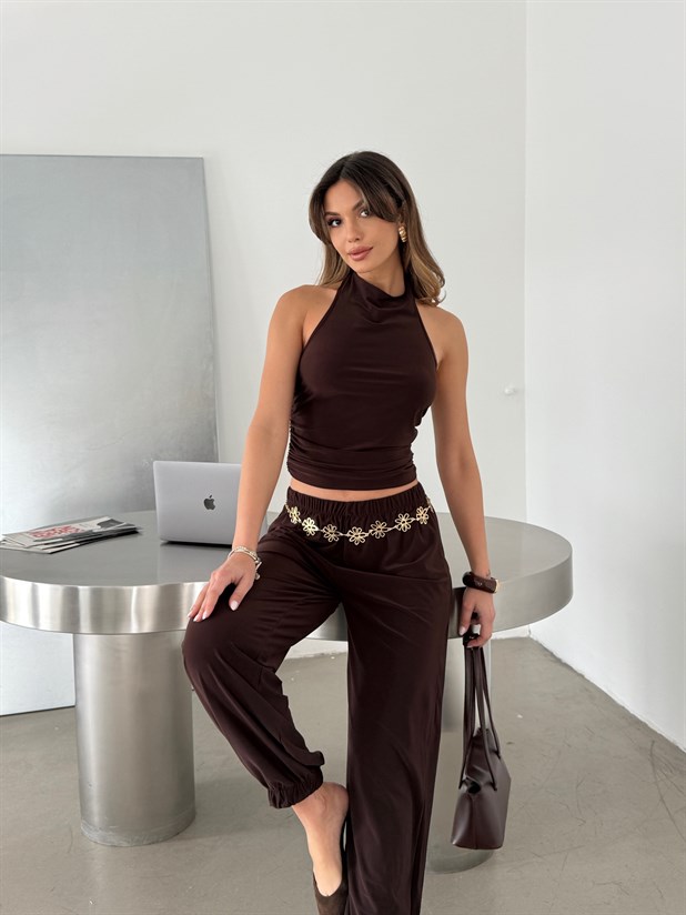 Şalvar Pantolonlu Takım - Kahve 