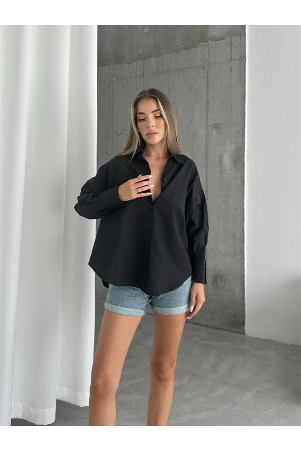 Basic Oversize Gömlek Siyah - Siyah