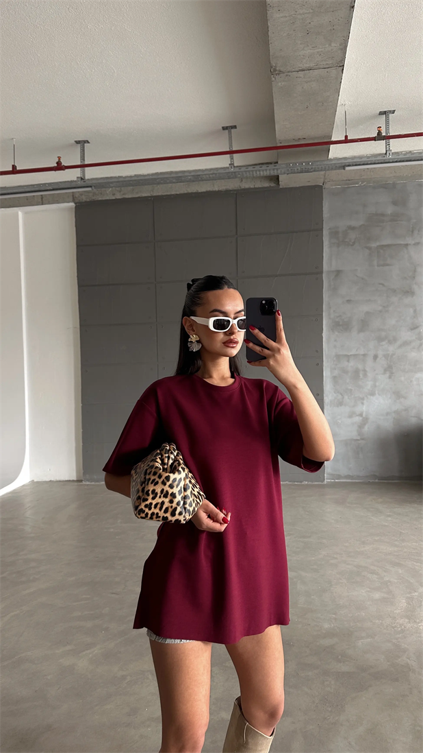 Yan Yırtmaç Oversize Basic - Bordo