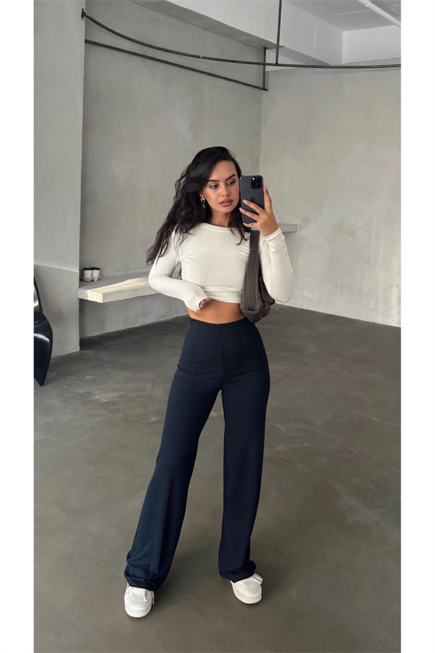 Kaşkorse Bel Detay Eşofman Lacivert - Lacivert