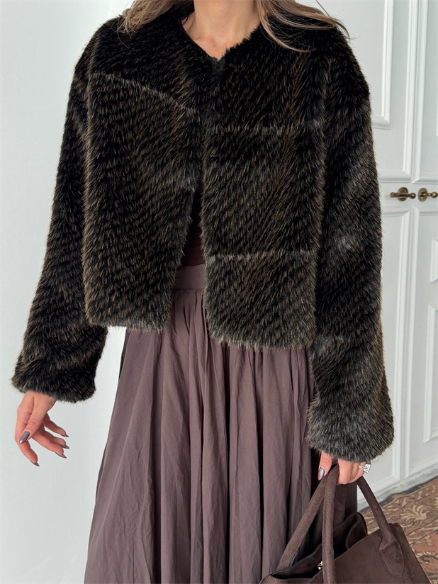 Premium Crop Kürk - Kahve Desenli