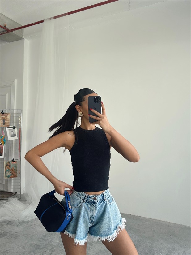 Halter Yıkama Crop - Siyah