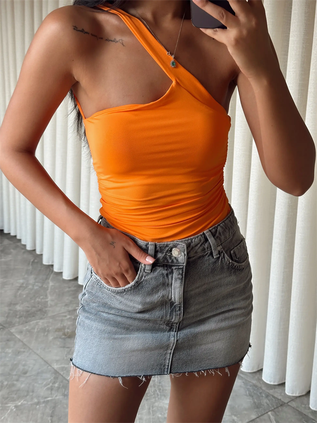 Boyundan Geçmeli Bodysuıt - Turuncu