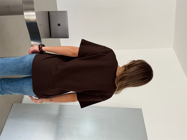V Yaka Basic T-shirt - Kahve