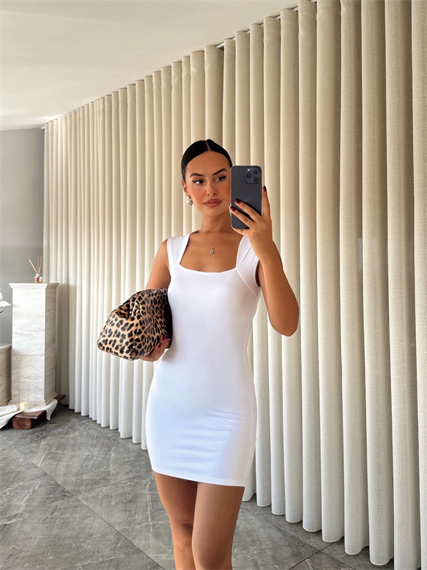 Lana Mini Elbise Beyaz - Beyaz