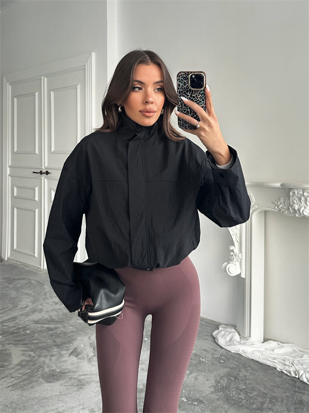 Gizli Fermuarlı Paraşüt Ceket - Siyah