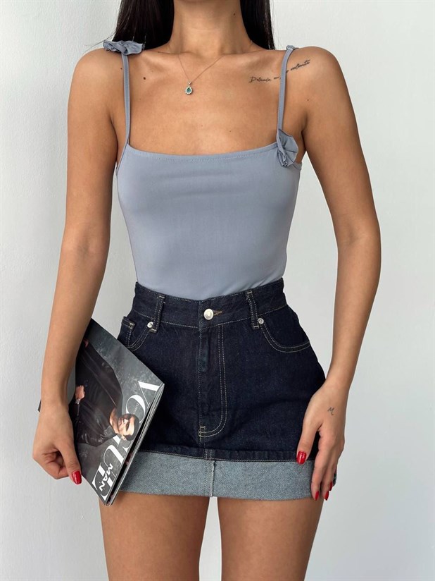 Gül Detaylı Bodysuit - Gri