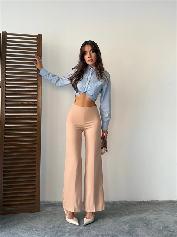 Gizli Fermuarlı Pantolon - Bej