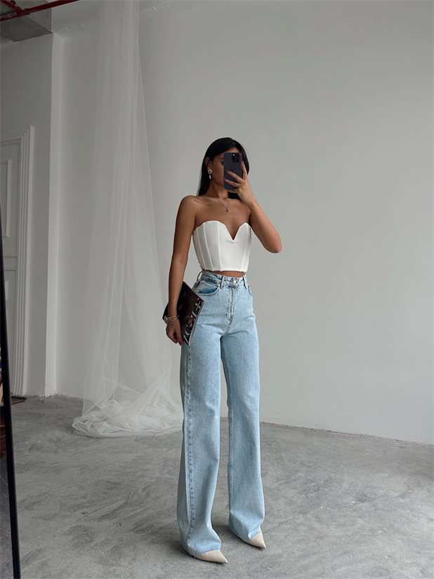 Massimo Paça Kesik Palazzo Jean - Buz Mavi