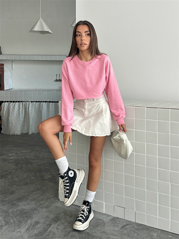 Dikişsiz Crop Sweat - Pembe