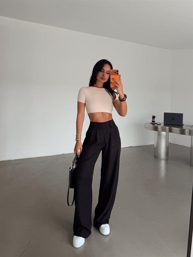 Apoletli Keten Palazzo - Siyah