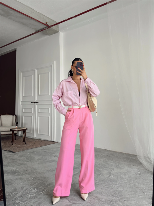 My Palazzo Kumaş Pantolon - Pudra Pembe