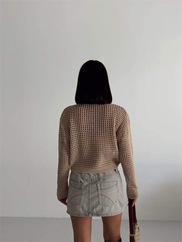 Simli Crop Hırka  - Vizon