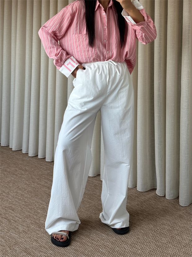 Çizgili Gömlekli Takım - Pudra Pembe