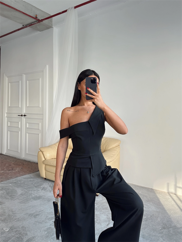 Tek Omuz Büstiyer - Siyah