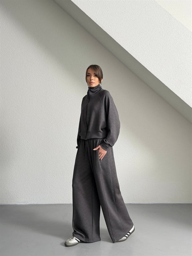 Fermuarlı Palazzo Takım - Antrasit