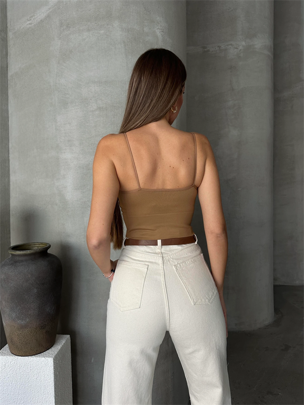 Çelik Örme Korse Crop Top Taba - Taba