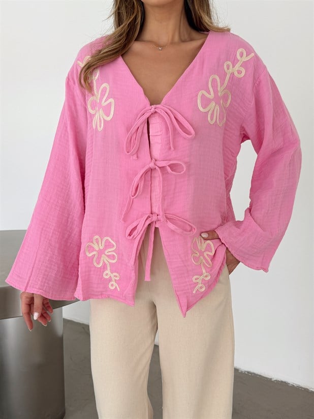 Nakışlı Kimono Takım  - Pembe