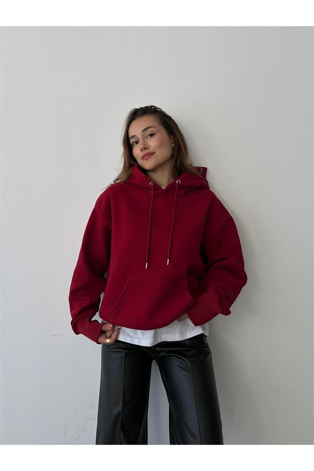 Kanguru İpli Sweat Bordo - Bordo