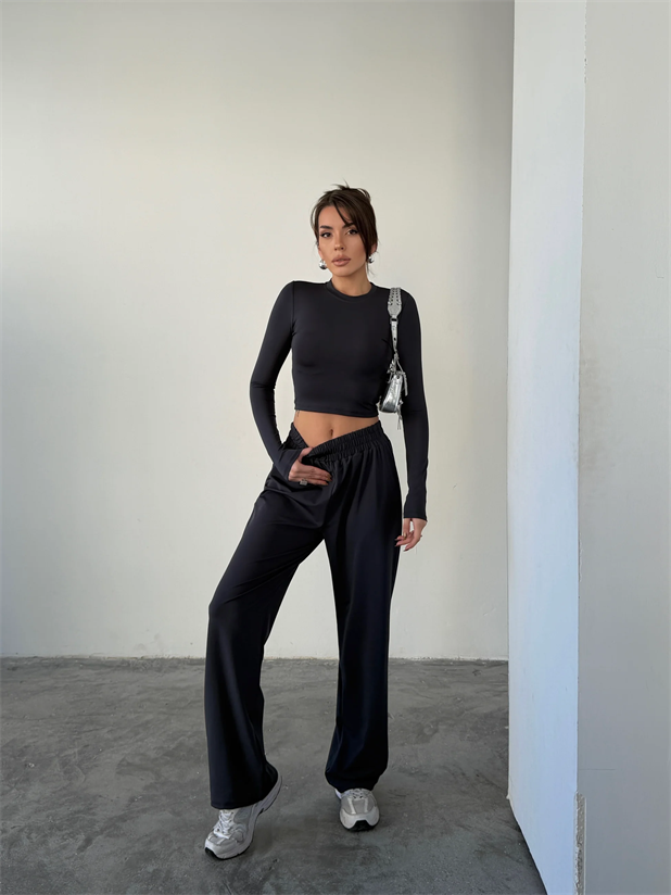 Uzun Kol Bisiklet Yaka Takım  - Füme