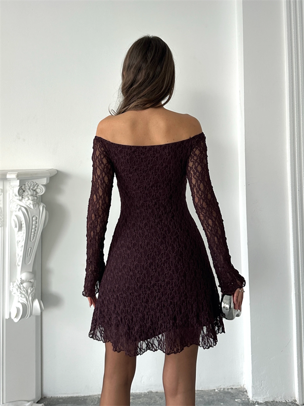 Mini Dantel Elbise - Mürdüm